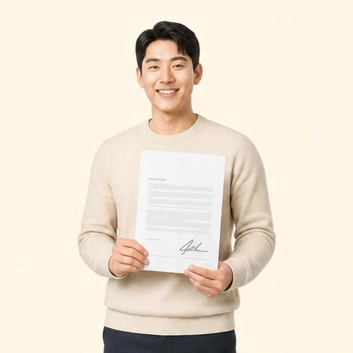 저신용자 장기렌트카 서면 견적서를 들고 있는 고객